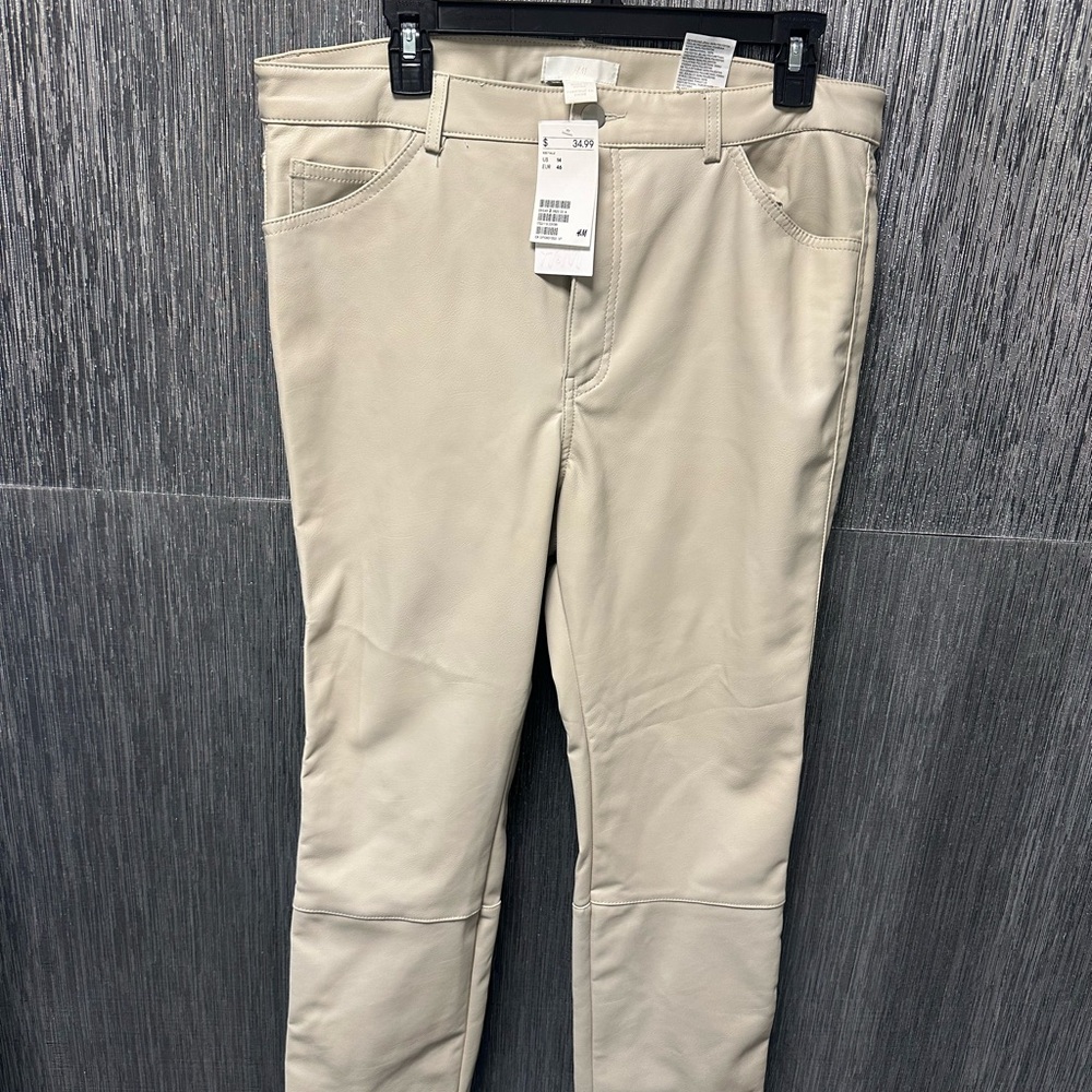 New with Tags- Faux leather Beige pants
